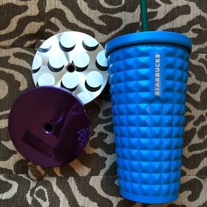 16oz Blue Studded Tumbler w/ two different lids